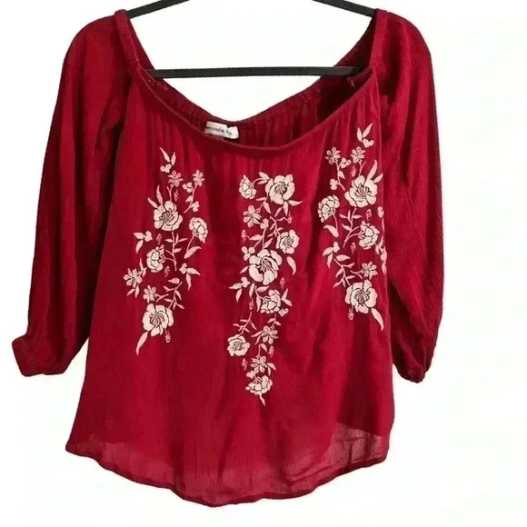 Abercrombie & Fitch Red Peasant Top Embroidered Off-shoulder Blouse - Picture 1 of 8